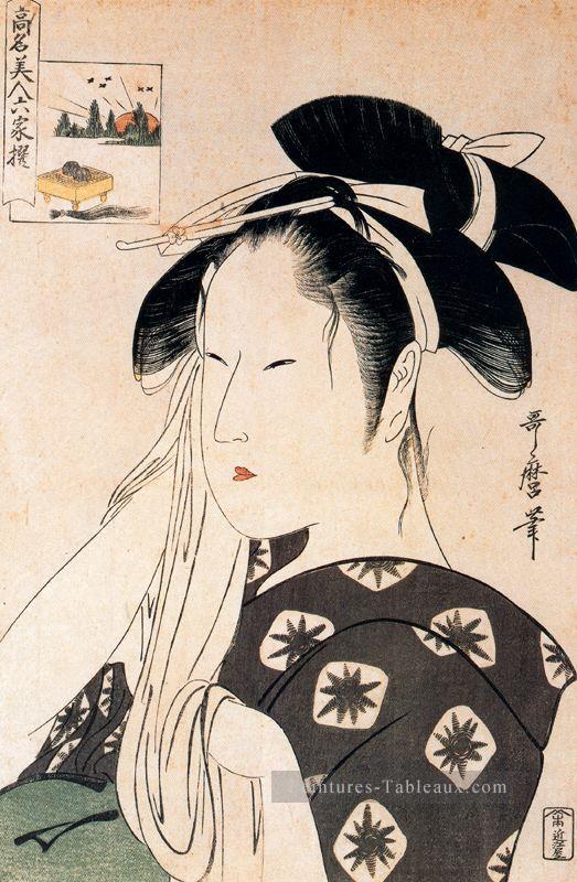 FA femme jouant un Poppin Kitagawa Utamaro ukiyo e Bijin GA Peintures à l'huile